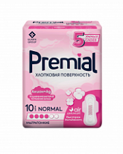 PREMIAL Прокладки  гигиенические с крылышками NORMAL WINGS ХЛОПКОВАЯ ПОВЕРХНОСТЬ /10 №1093585500